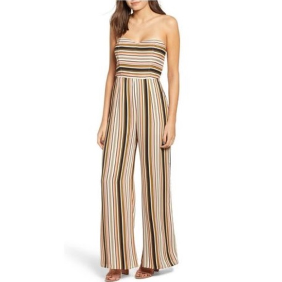 Leith Strapless Striped Wide Leg Jumpsuit Size Large - Picture 2 of 13